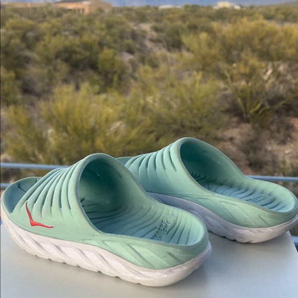 Hoka One One Mint Green & White Slides / with Red Accent - Picture 8 of 16